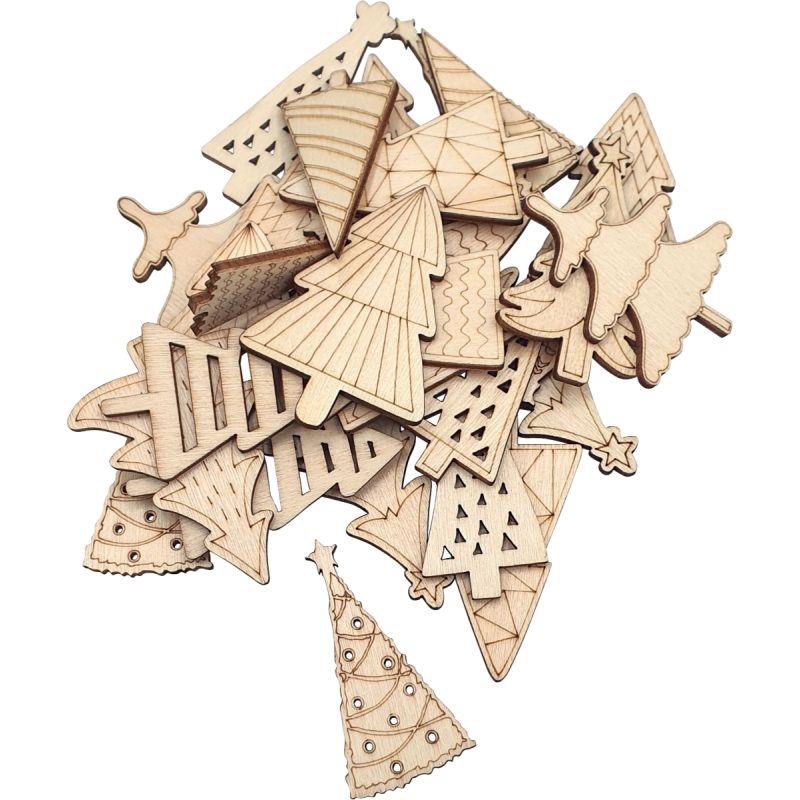 Ref. 59589, Lot de 30 minis sapin en bois a décorer, marque N.C