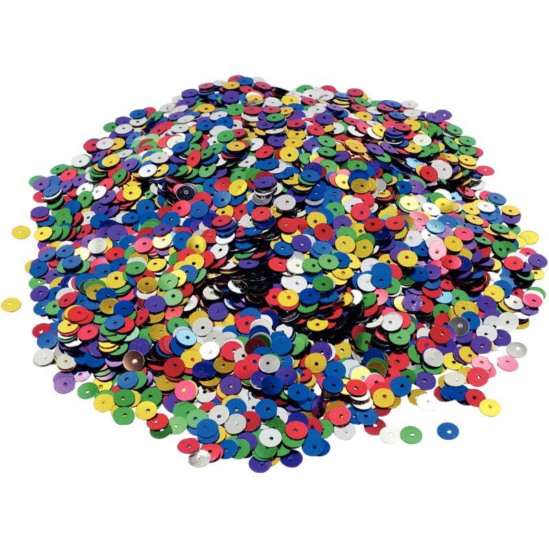 Image de  Pot de 185 grammes de sequins ronds lisses, perforés diamètre 6 mm, assortis 