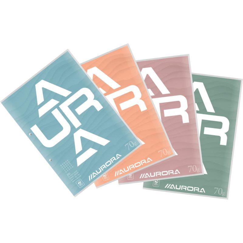 Ref. 59997, Bloc de cours 200 pages perforées format A4, quadrillé 5x5mm, marque AURORA