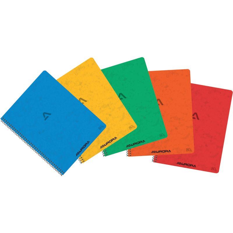 Ref. 60032, Cahier spiralé 120 pages 80g, ligné 8mm, format A5, coloris assortis, marque AURORA