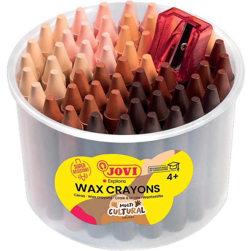 Ref. 60251, Pot de 60 crayons de cire tons peaux + 1 taille crayon, marque JOVI