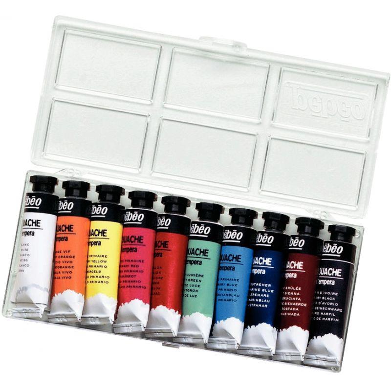Image de  Boîte 10 tubes 10ml de gouache en pâte couleurs assorties 