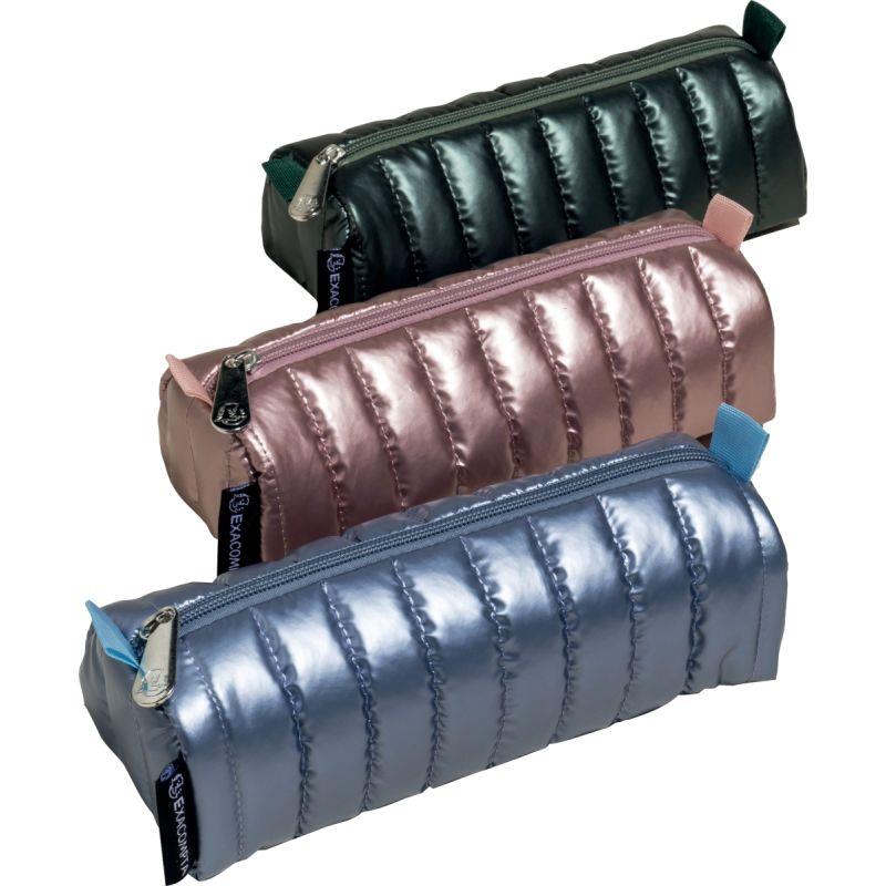 Image de  Carton de 6 trousses ronde DOUDOUNE assortiments de coloris : Kaki, bleu et rose. 