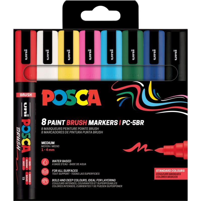 Image de  Pochette de 8 marqueurs Posca pointe moyenne brush assortis 