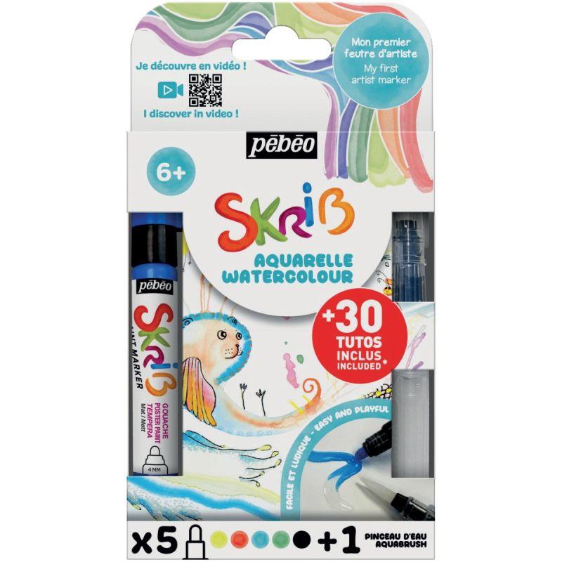 Image de  Set de 5 marqueurs gouache + 1 marqueur aquabrush assortis 