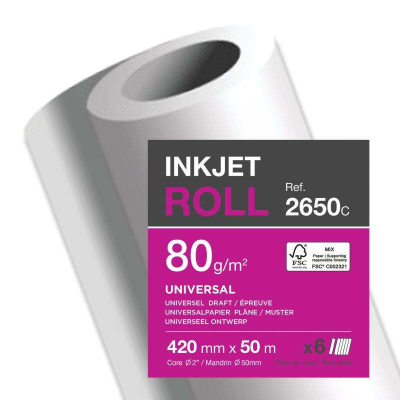 Image de  Carton de 6 rouleaux papier 0.42x50m 80g jet d''encre 