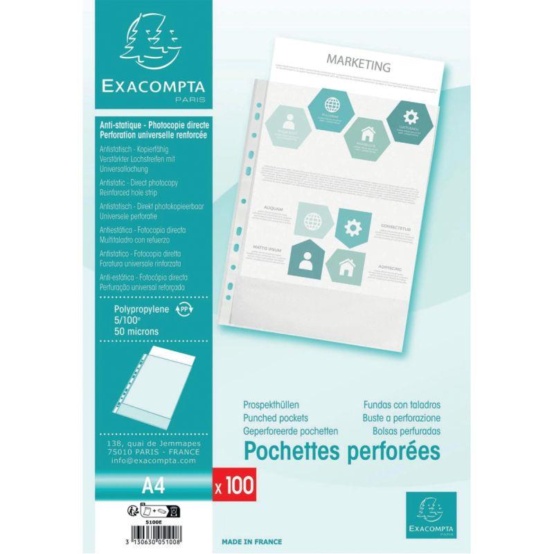 Image de  Sachet de 100 pochettes perforées en polypropylène grainé 5/100ème 