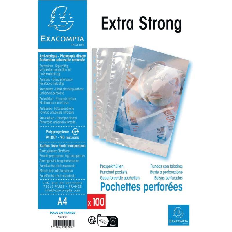 Image de  Paquet de 100 pochettes perforées en polypropylène lisse 9/100ème 