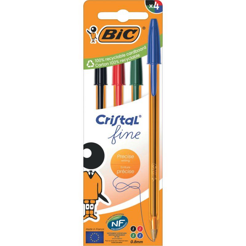 Image de  Boîte de 4 stylos bille Cristal pointe fine assortis 
