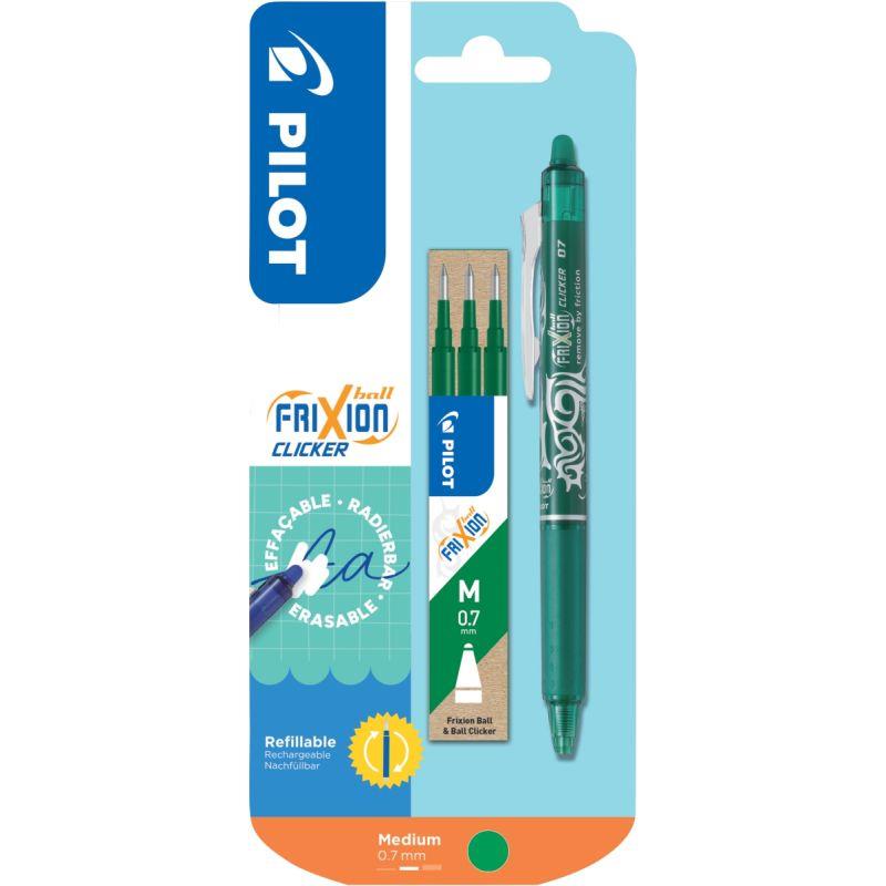 Image de  Blister de 1 stylo frixion clicker vert + 3 recharges 