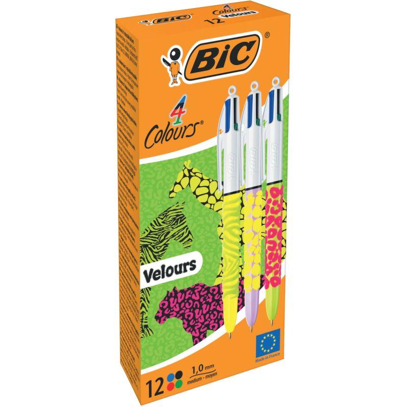 Image de  Boîte 12 stylos bille 4 Couleurs Velours assortis 