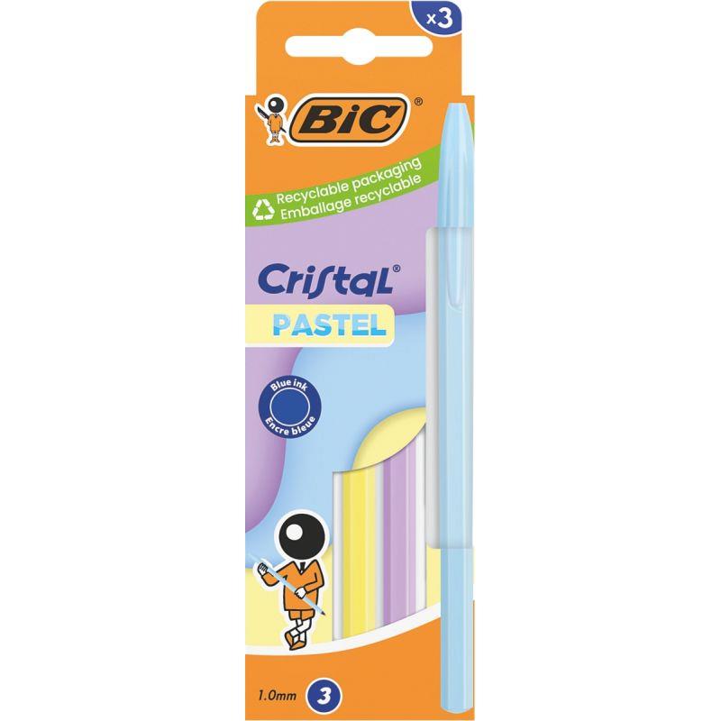 Image de  Blister 3 stylos bille Cristal pastel bleus 
