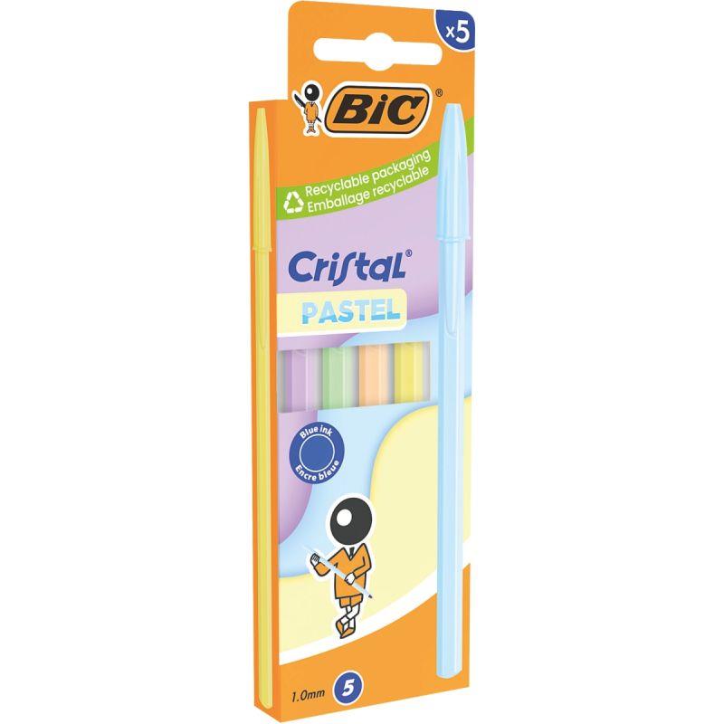 Image de  Blister 5 stylos bille Cristal pastel bleus 