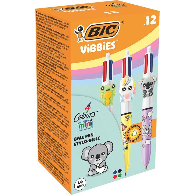 Image de  Boîte 12 stylos bille 4 Couleurs mini décor 