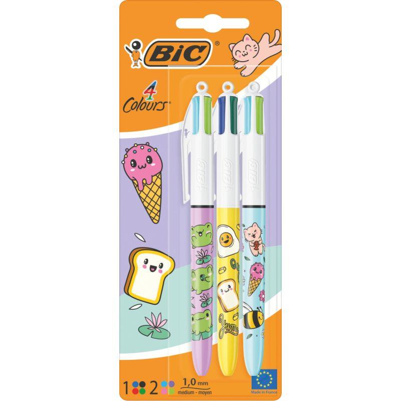 Image de  Blister 3 stylos bille 4 Couleurs Kawai 