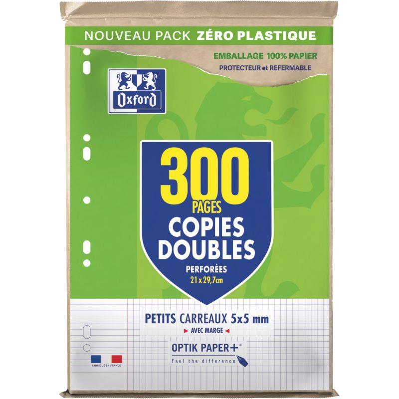 Image de  Paquet de 75 copies doubles perforées (300 pages), format A4, quadrillé 5x5 margé 90g, blanc 
