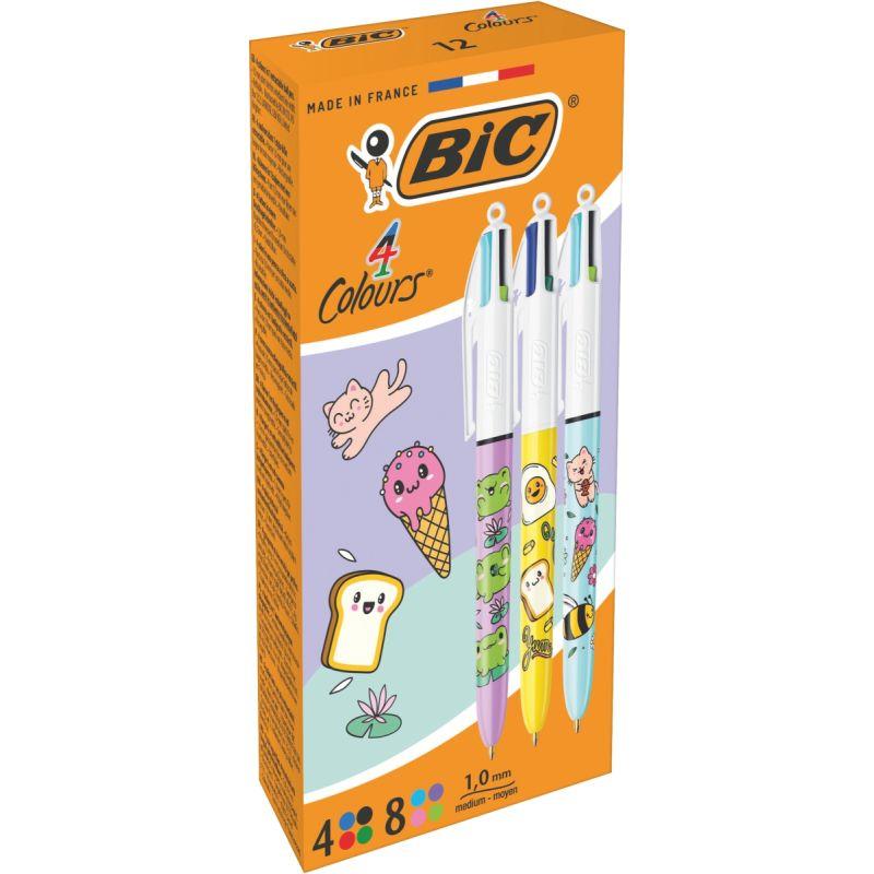 Image de  Boîte 12 stylos bille 4 Couleurs Kawai 