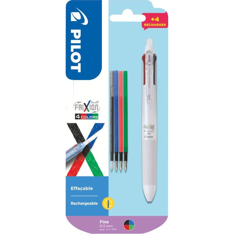 Image de  Blister 1 roller Frixion 4 Couleurs blanc + 4 recharges 