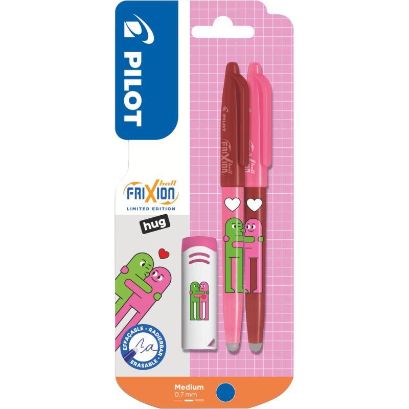 Image de  Blister 2 rollers Frixion Ball bleu hug hearts + gomme 