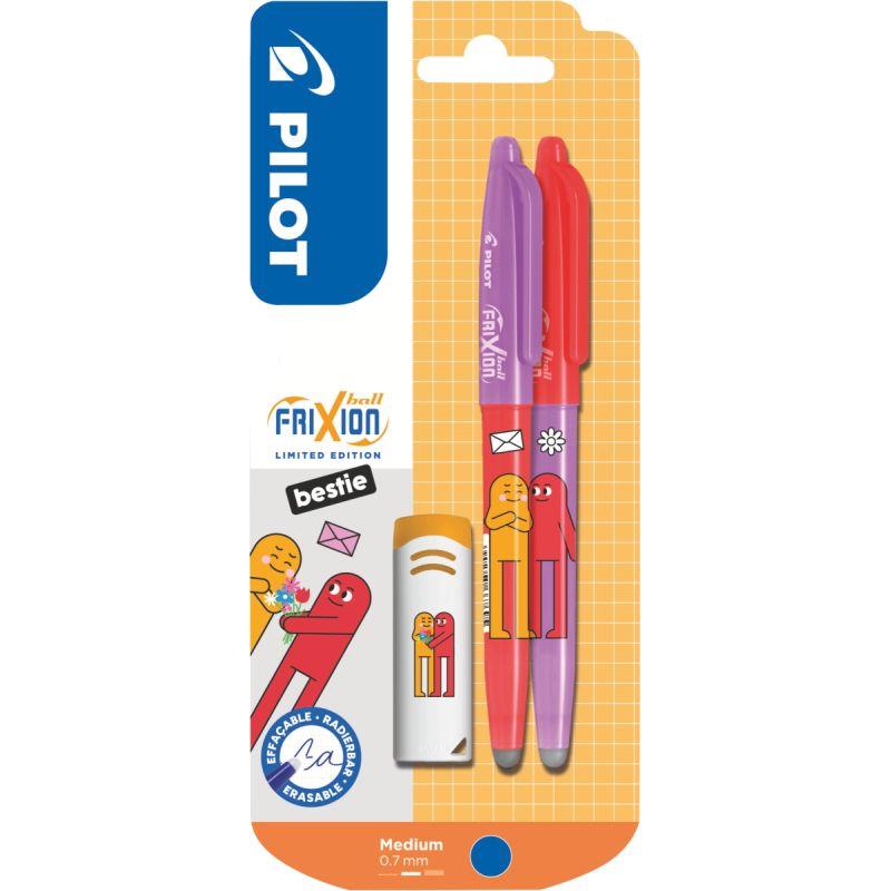 Image de  Blister 2 rollers Frixion Ball bleu bestie flowers + gomme 