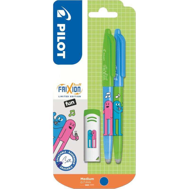 Image de  Blister 2 rollers Frixion Ball bleu fun music + gomme 