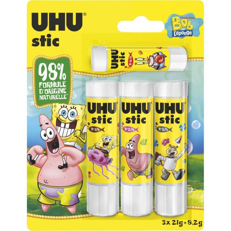 Ref. 61914, Blister de 4 bâtons de colle UHU Stic licence Bob l''Eponge, marque UHU