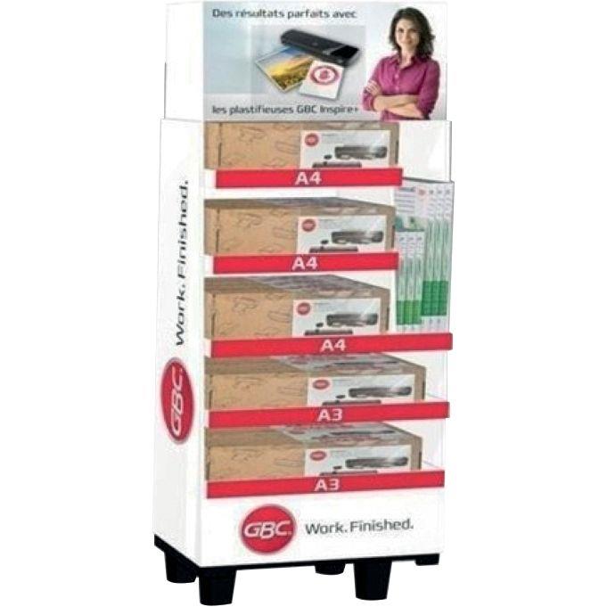 Ref. 61971, Présentoir de 13 plastifieuses Inspire+ blanc + 20 paquets de 100 pochettes de plastification, marque ACCO