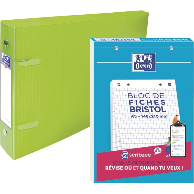 Image de  Classeur OXFORD School Life A5 + bloc de 30 fiches bristol A5 quadrillé 5x5 