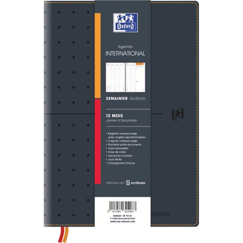 Ref. 62049, Agenda Oxford international 16x24cm 128pages 1semaine/2pages noir, marque HAMELIN