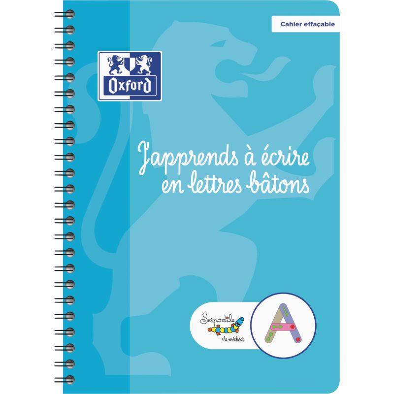 Ref. 62069, Cahier d''apprentissage spiralé DYS format A5, 72 pages, majuscules bâtons, marque SERPODILE