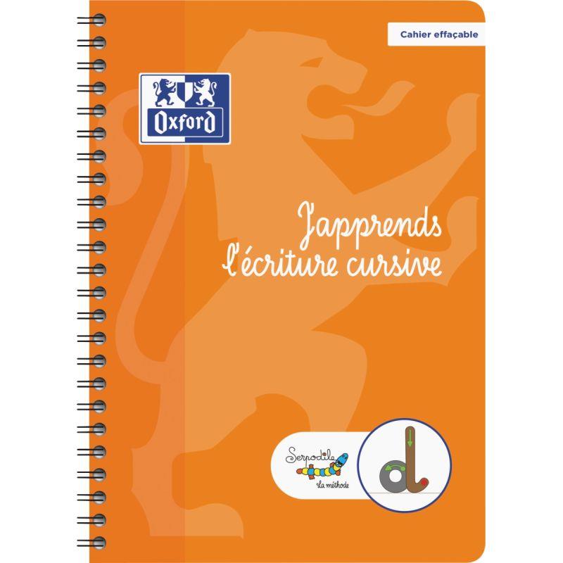 Ref. 62072, Cahier d''apprentissage spiralé DYS format A5, 78 pages, écriture cursive, marque SERPODILE