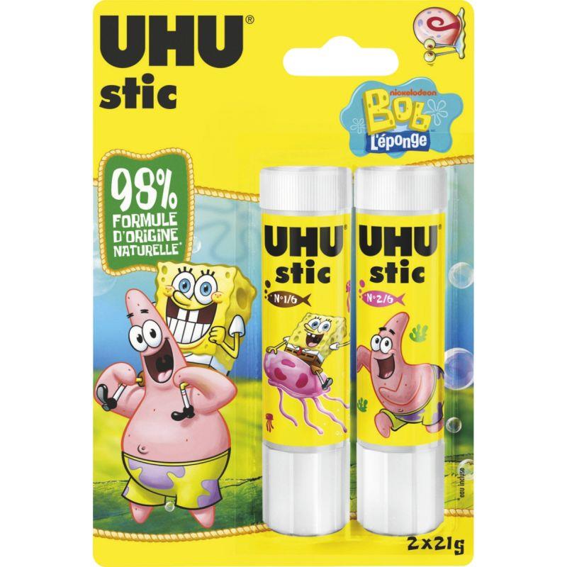 Ref. 62074, Blister de 2 bâtons de colles 21g Uhu stick licence Bob l''Eponge, marque UHU