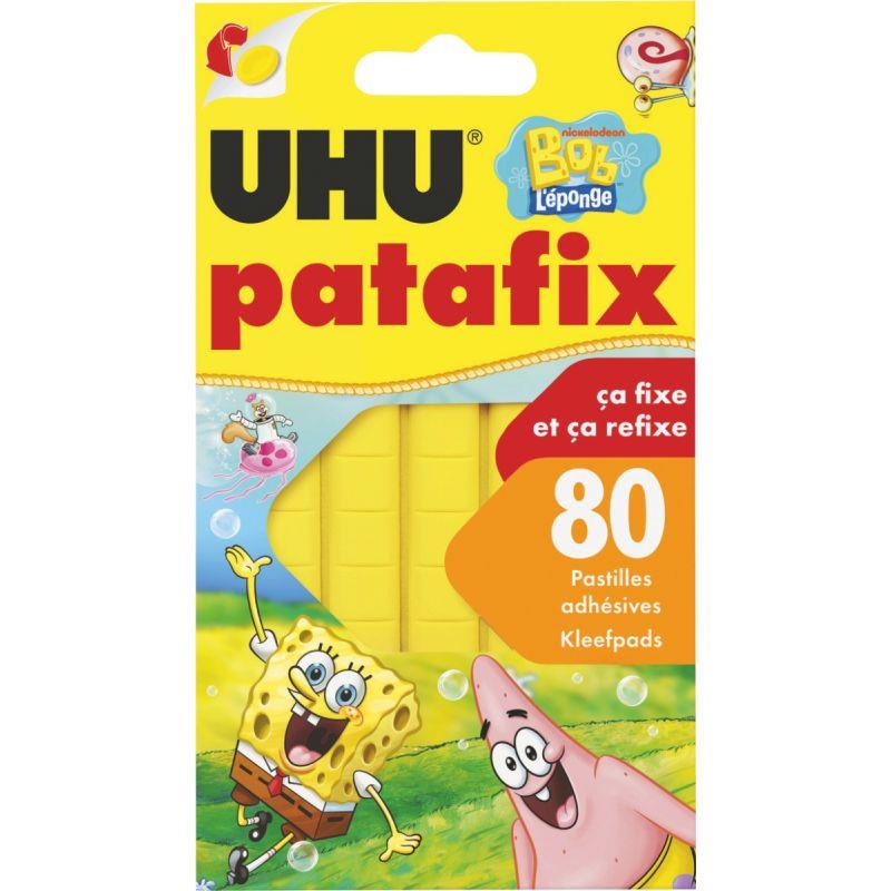 Ref. 62077, Blister de 80 pastilles adhésives Patafix jaunes licence Bob l''Eponge, marque UHU