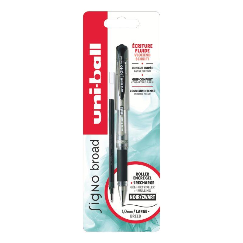 Ref. 62265, Blister 1 roller gel signo + recharge noire, marque UNIBALL