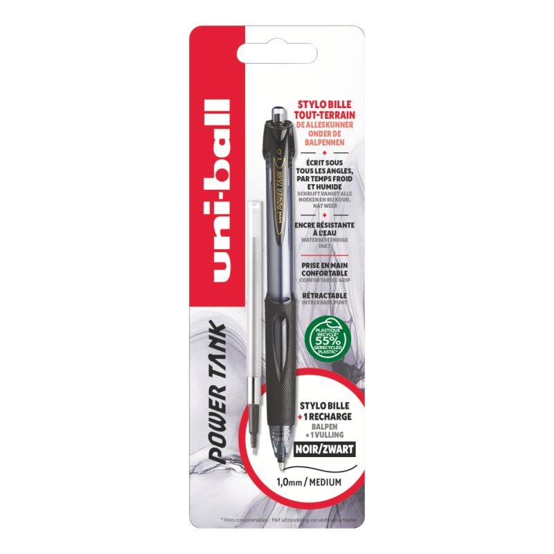 Ref. 62271, Blister de 1 stylo bille Powertank + recharge noire, marque UNIBALL