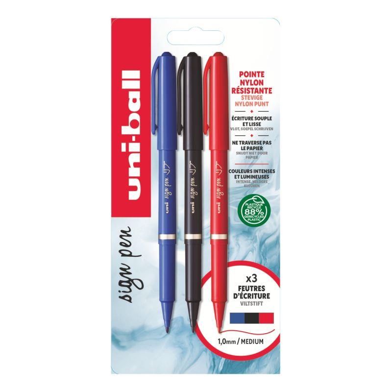 Ref. 62275, Blister de 3 feutres Sign Pen assortis, marque UNIBALL