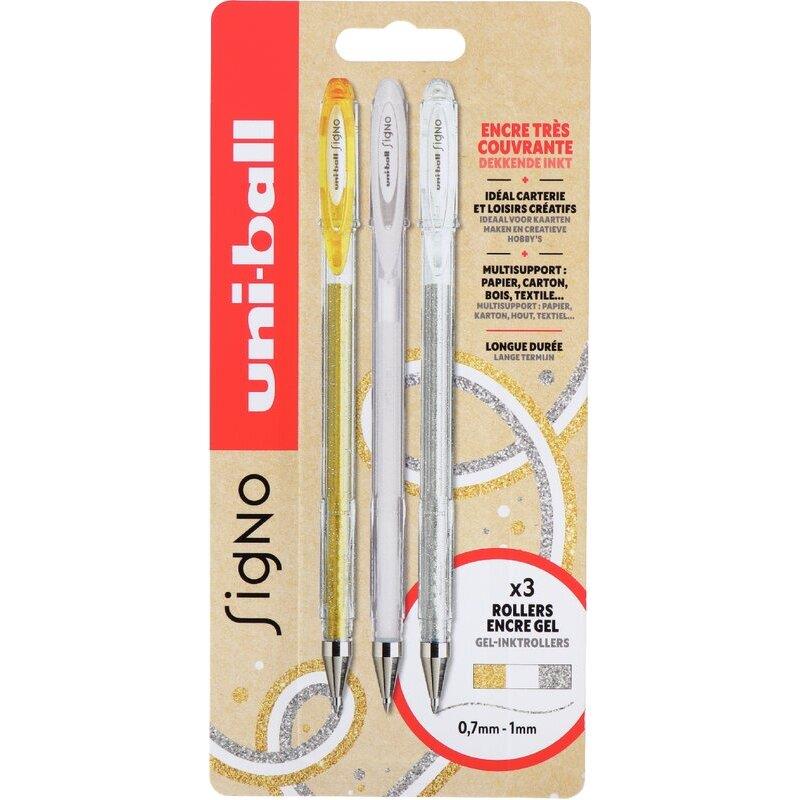 Ref. 62281, Blister 3 rollers Signo pailleté assortis, marque UNIBALL