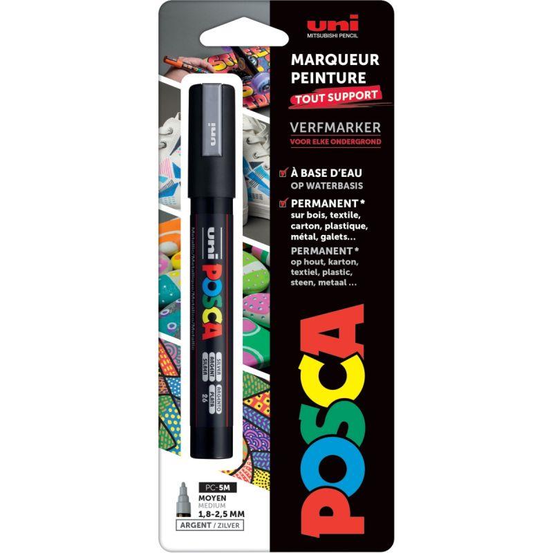 Ref. 62295, Blister de 1 marqueur PC5M pointe fine argent, Noir, marque UNIBALL