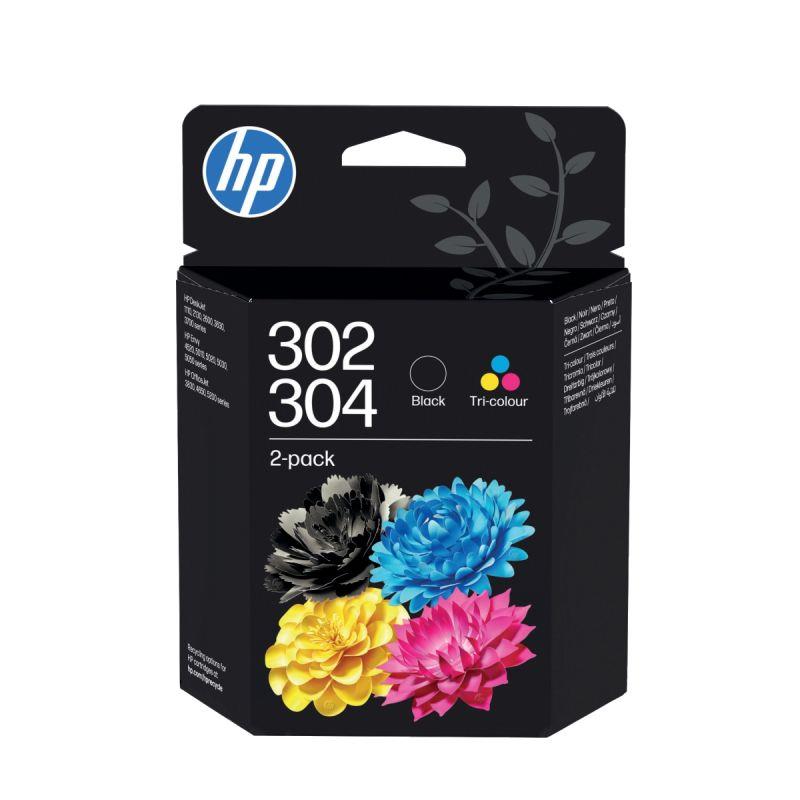 Ref. 62306, Lot 2 Cartouches jet d''encre HP 302/304 noir et couleurs authentique (B82L1AE), marque HP