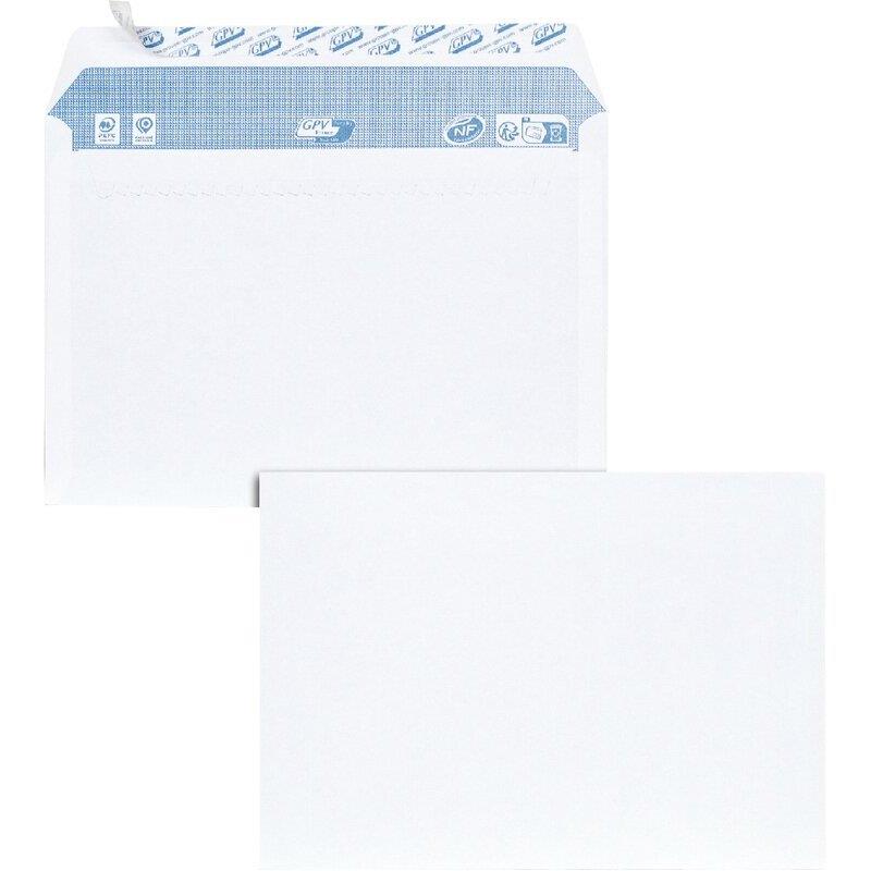 Ref. 62393, Carton 500 enveloppes blanches C5 80 grammes bande siliconée, marque GPV