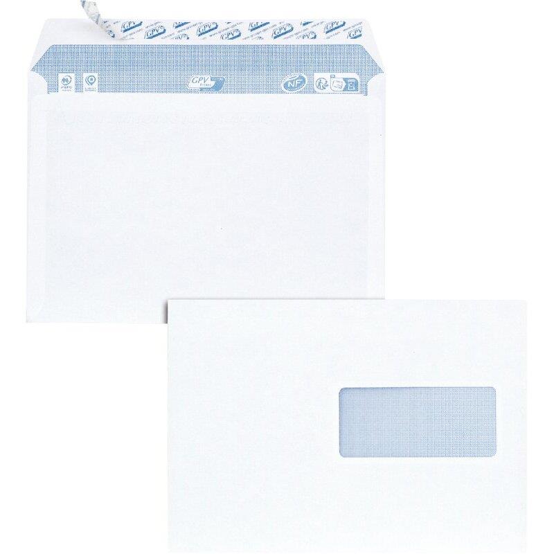 Ref. 62394, Carton 500 enveloppes blanches C 80g Fenêtre 45, marque GPV