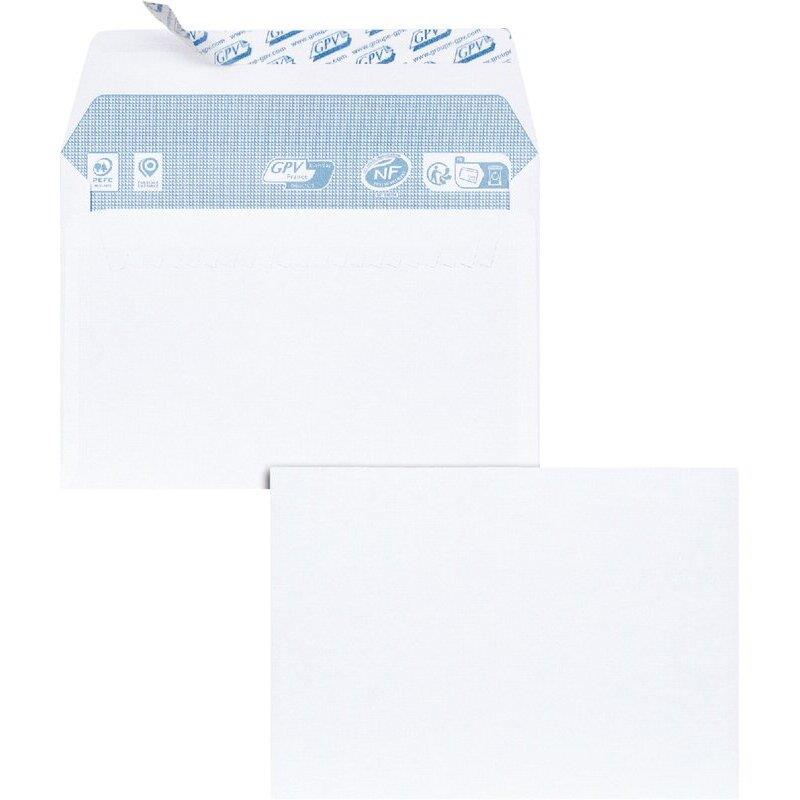 Ref. 62396, Carton 500 enveloppes blanches C6 80g bande siliconée, marque GPV
