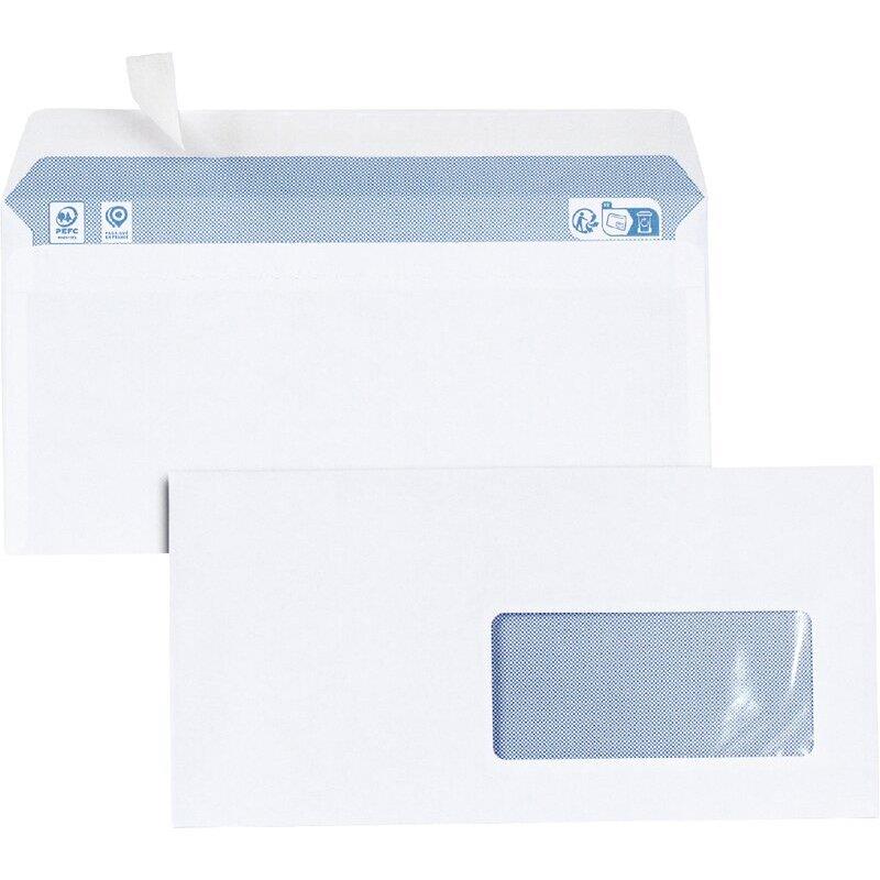 Ref. 62398, Carton 500 enveloppes blanches DL Fenêtre 45 80g bande siliconée, marque GPV