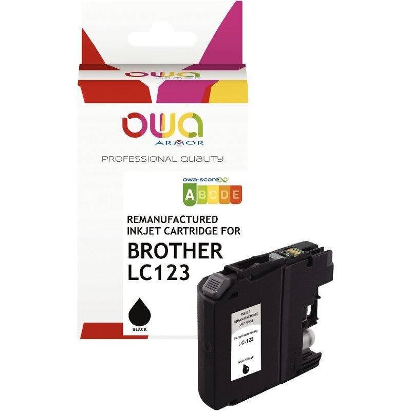 Ref. 62442, OWA Cartouche jet d''encre noir compatible BROTHER CUPCAKE (LC123BK), marque ARMOR