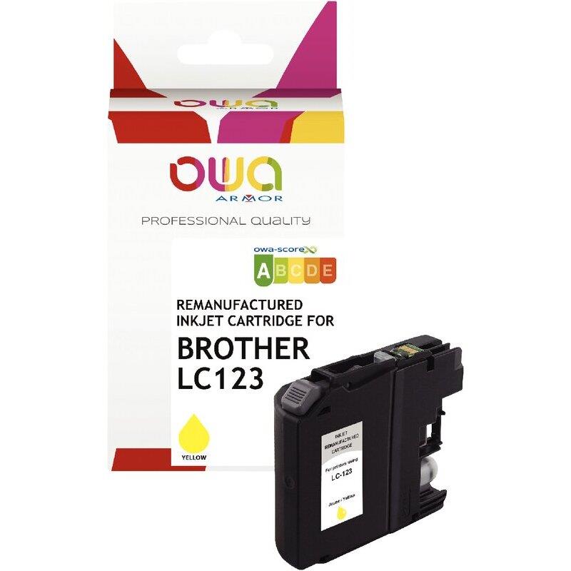 Ref. 62446, OWA Cartouche jet d''encre jaune compatible BROTHER CUPCAKE (LC123Y), marque ARMOR