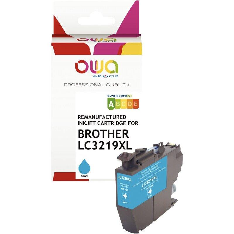 Ref. 62448, OWA Cartouche jet d''encre cyan haute capacité compatible BROTHER LIVRE (LC3219XLC), marque ARMOR