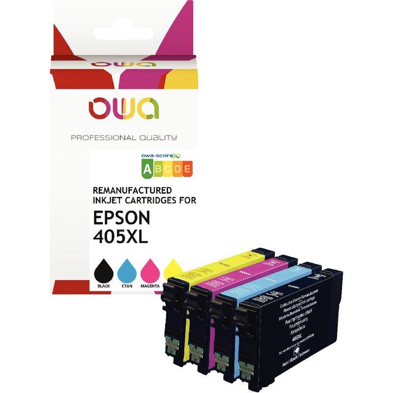 Ref. 62453, OWA Lot 4 cartouches jet d''encre NCMJ haute capacité compatible EPSON VALISE 405XL (T05H640), marque ARMOR