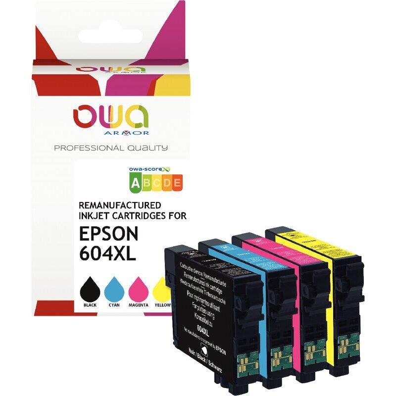 Ref. 62455, OWA Lot 4 cartouches jet d''encre NCMJ haute capacité compatible EPSON ANANAS 604XL (T10G640), marque ARMOR
