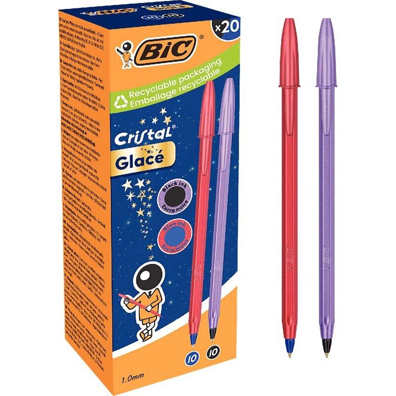 Ref. 62788, Boite de 20 stylos Cristal Glacé rouge et violet, marque BIC