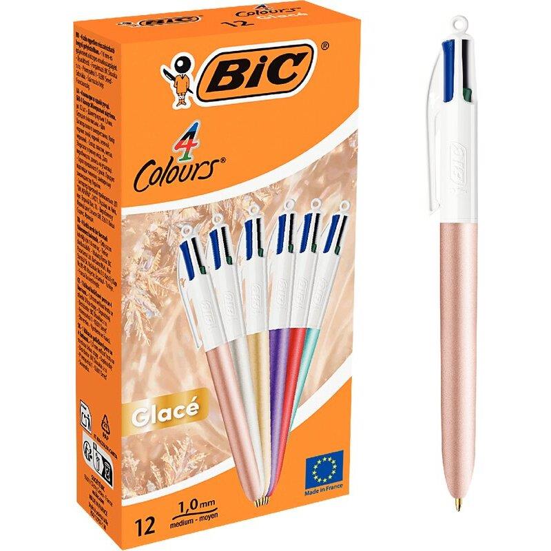 Ref. 62804, Boite de 12 stylos 4 couleurs Glacé assortis, marque BIC